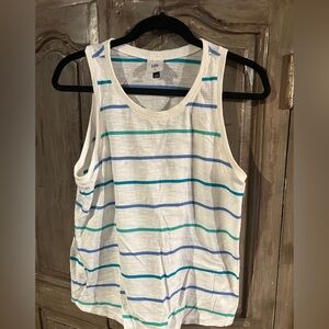 CAbi White Tank Top with Blue and Green Stripes